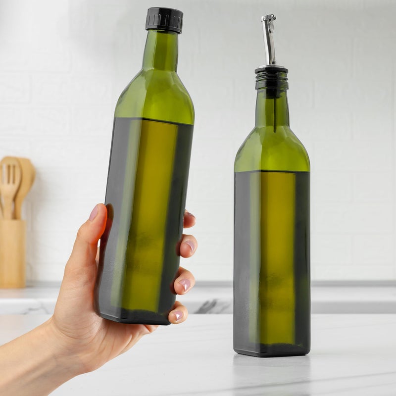 Zulay Kitchen 17oz Olive Oil Dispenser Bottle - Glass Oil Cruet with Spout  Funnel & Pourers  Easy-Pour Decanter for Kitchen Cooking and Serving (Green) - Image 5